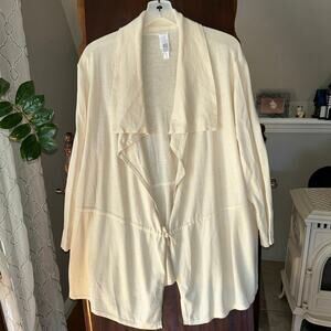 EUC Wynne Lounge Cardigan Jacket Womens Large Cream Drawstrings Layers
